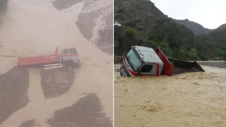 ¡Terrible! Así quedó una volqueta tras intentar cruzar el río La Palca en Sucre