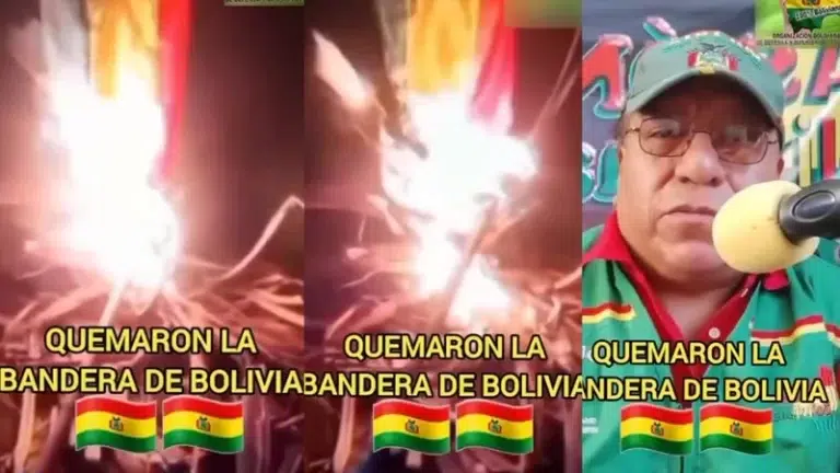 ¡Indignante! Denuncian quema de la bandera de Bolivia por grupo peruano